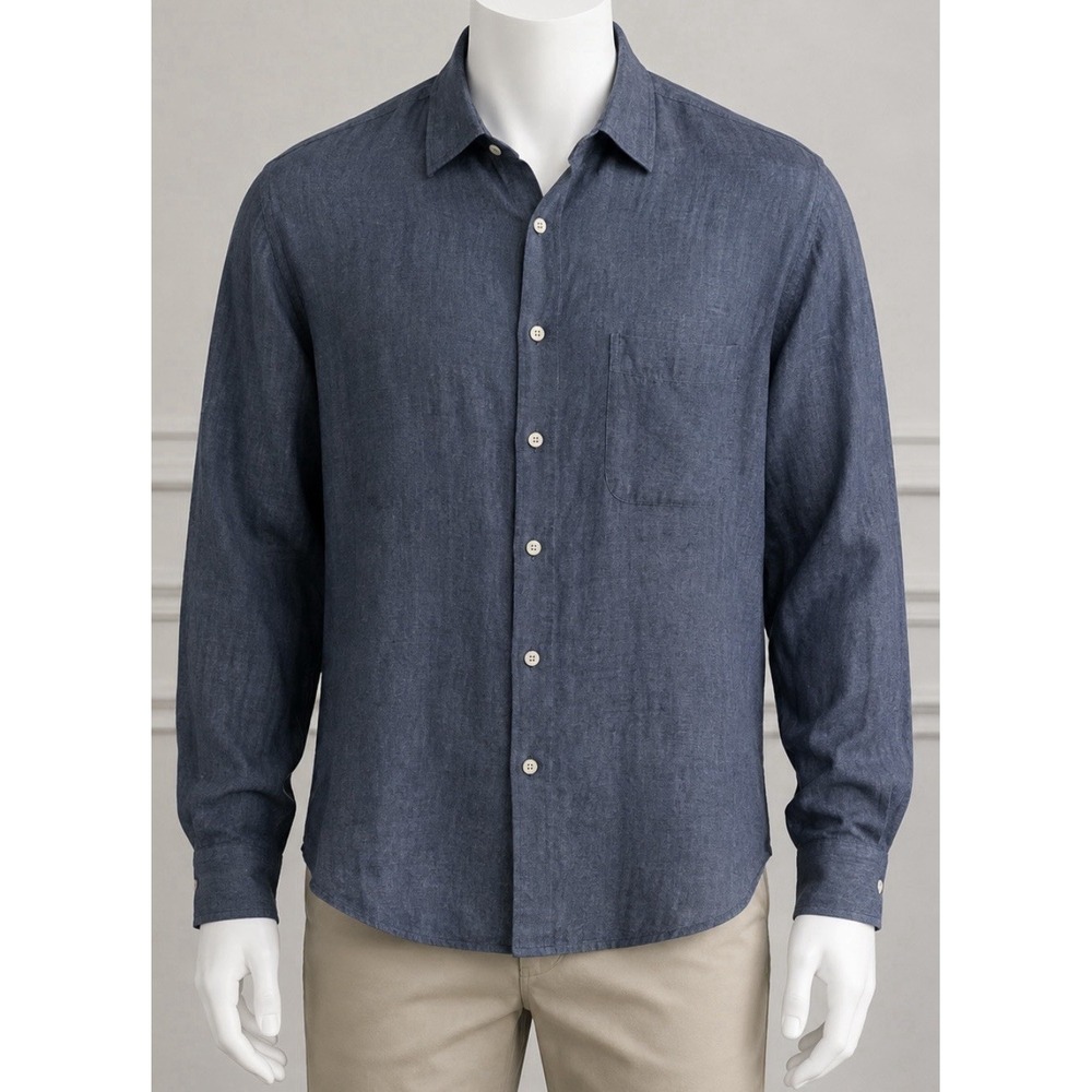 PETER MILLAR CROWN Men's Linen Long Sleeve Shirt Blue XL XLarge Icon Classic
